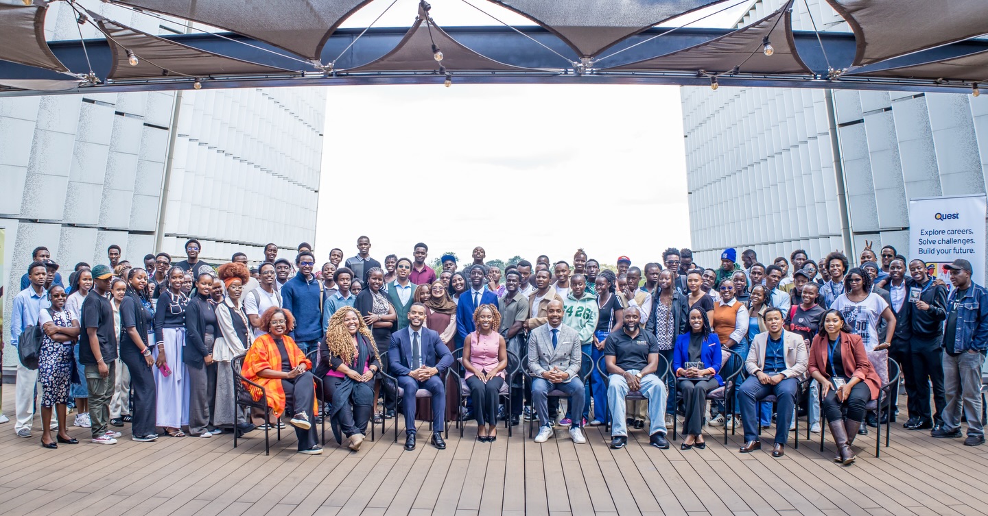 Full group photograph of founders, students, judges and organisers at the Youth Entrepreneurship & Leadership Summit, HQ House, Tatu City